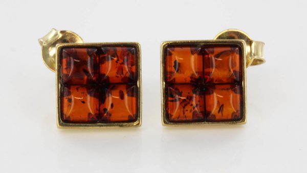 Italian Handmade Unique German Baltic Amber Studs In 9ct Solid Gold GS0021 RRP£175!!!