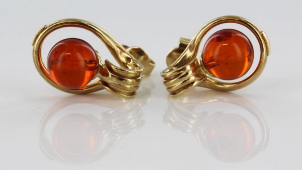 Italian Handmade Unique German Baltic Amber Studs In 9ct Solid Gold GS0126 RRP£250!!!