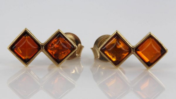 Italian Made Cognac Baltic Amber Studs In 9ct Gold GS0022 RRP £125!!!