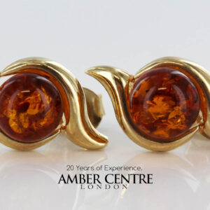 Italian Made German Baltic Amber Swirl Stud Earrings In 9ct Gold GS0043 RRP£225!!!