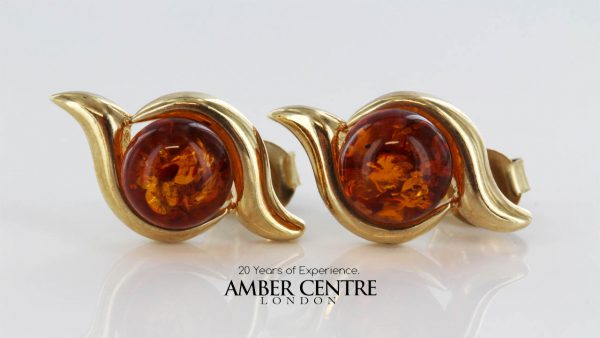 Italian Made German Baltic Amber Swirl Stud Earrings In 9ct Gold GS0043 RRP£225!!!