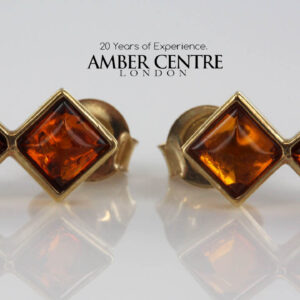 Italian Made Cognac Baltic Amber Studs In 9ct Gold GS0022 RRP £125!!!