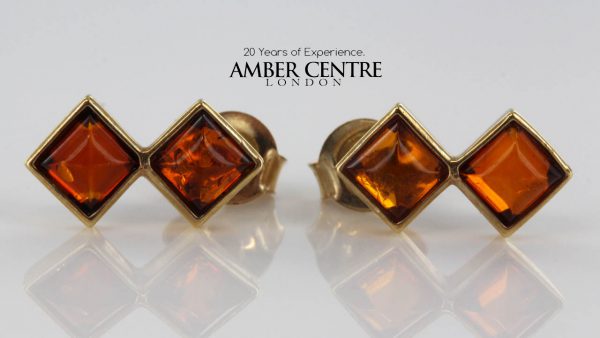 Italian Made Cognac Baltic Amber Studs In 9ct Gold GS0022 RRP £125!!!