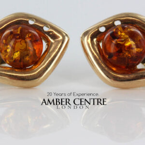 Italian Made German Baltic Amber Stud Earrings In 9ct Solid Gold GS0067 RRP £275!!!