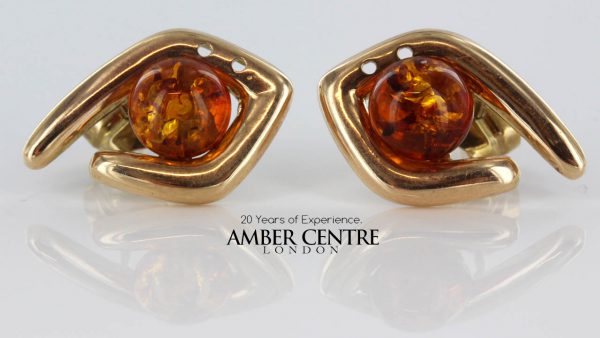 Italian Made German Baltic Amber Stud Earrings In 9ct Solid Gold GS0067 RRP £275!!!