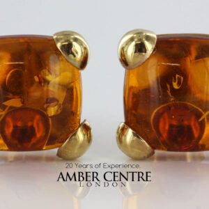 Italian Handmade Unique German Baltic Amber Studs 9ct Solid Gold GS0065 RRP £275!!!
