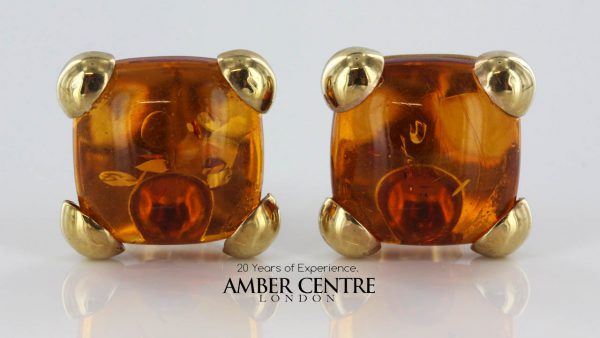 Italian Handmade Unique German Baltic Amber Studs 9ct Solid Gold GS0065 RRP £275!!!