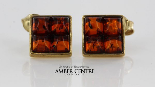 Italian Handmade Unique German Baltic Amber Studs In 9ct Solid Gold GS0021 RRP£175!!!