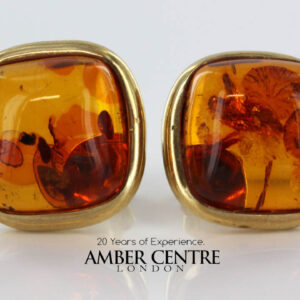 Italian Handmade Unique German Baltic Amber Stud Earrings In 9ct Solid Gold GS0016 RRP£325!!!