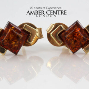 Italian Made Unique German Amber Stud Earrings In 9ct Solid Gold GS0075 RRP£125!!!