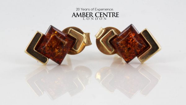 Italian Made Unique German Amber Stud Earrings In 9ct Solid Gold GS0075 RRP£125!!!