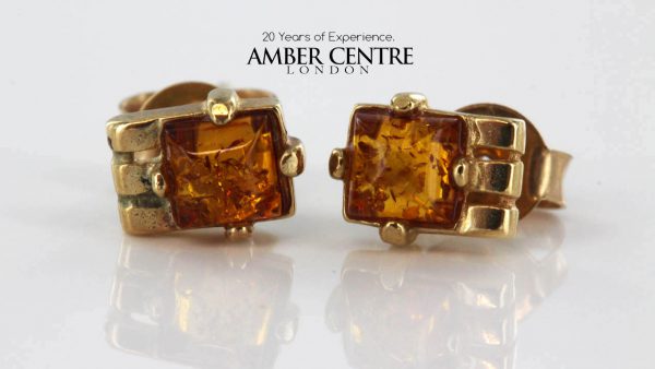 Italian Made German Baltic Amber Stud Earrings In 9ct Gold GS0074 RRP £125!!!