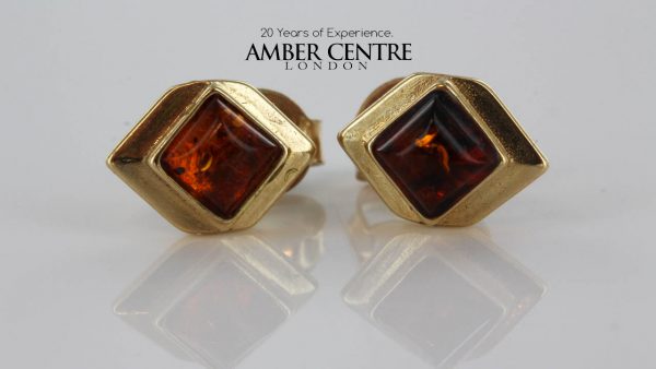 Italian Made Unique German Baltic Amber 9ct Gold Studs GS0077 RRP£125!!!