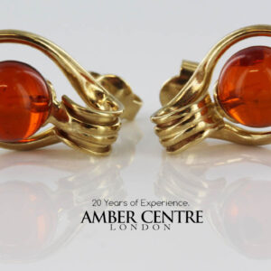 Italian Handmade Unique German Baltic Amber Studs In 9ct Solid Gold GS0126 RRP£250!!!