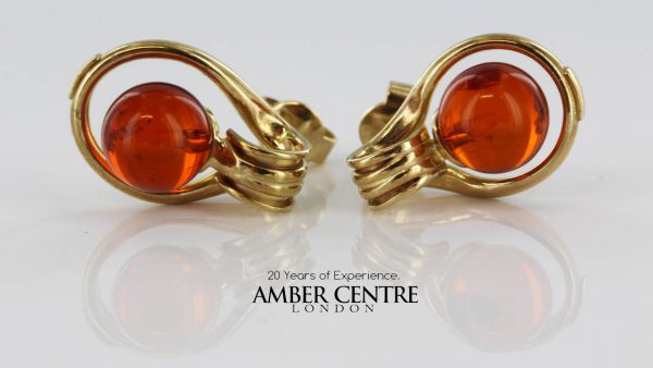 Italian Handmade Unique German Baltic Amber Studs In 9ct Solid Gold GS0126 RRP£250!!!