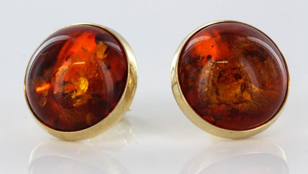Italian Made Large German Baltic Amber Stud Earrings In 9ct Solid Gold GS0057 RRP £375!!!