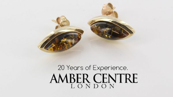 Italian Made Unique German Green Baltic Amber Studs In 9ct Gold GS0044G RRP£245!!!