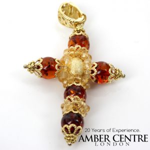 Italian Hand Made German Amber Cross Pendant in 18ct solid Gold GP0987 RRP £1000!!!