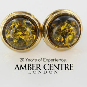 Italian Made German Large Green Baltic Amber Studs 9ct Gold GS0137G RRP £550!!!