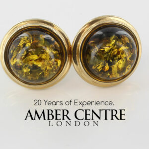 Italian Made German Large Green Baltic Amber Studs 9ct Gold GS0137G RRP £550!!!