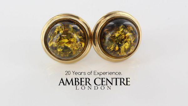 Italian Made German Large Green Baltic Amber Studs 9ct Gold GS0137G RRP £550!!!