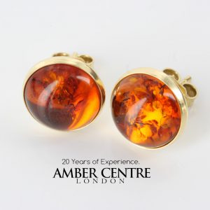 Italian Hand Made German Genuine Baltic Amber 18ct solid Gold Studs GS0993 RRP£575!!!