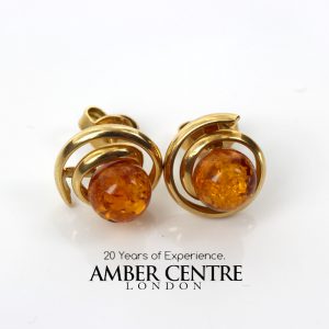 Italian Hand Made German Genuine Baltic Amber 18ct solid Gold Studs GS0996 RRP£520!!!