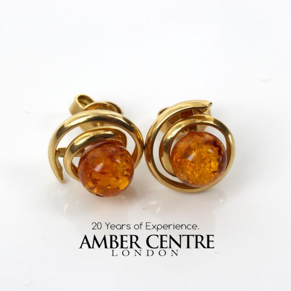 Italian Hand Made German Genuine Baltic Amber 18ct solid Gold Studs GS0996 RRP£520!!!