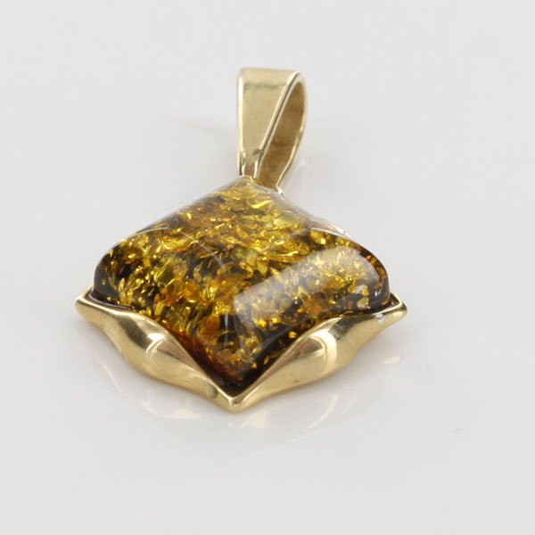 Italian Made Elegant Green German Baltic Amber Pendant in 9ct solid Gold -GP0058G RRP175!!!