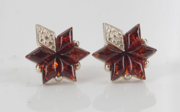 Modern Unusual German Baltic Amber Handmade Stud Earrings 925 Silver ST0069 RRP£35!!!