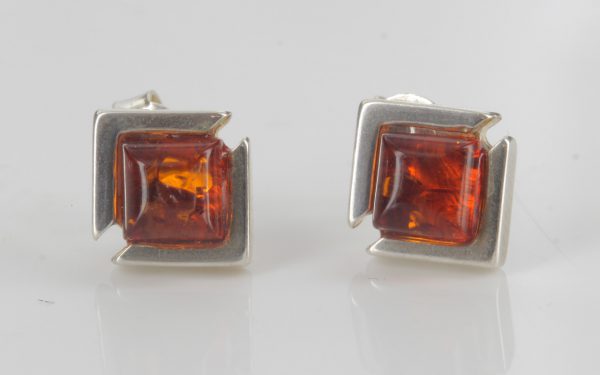 Modern German Baltic Amber Handmade Stud Earrings 925 Silver ST0063 RRP£17!!!