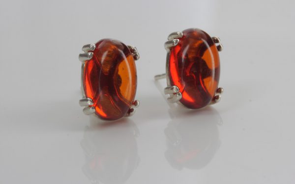 GERMAN BALTIC AMBER CLASSIC HANDMADE STUD EARRINGS 925 SILVER ST0059 RRP£25!!!