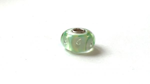 Genuine Murano Glass Trollbeads Charm Green Stripe Bubbles 61446 RRP25!!!