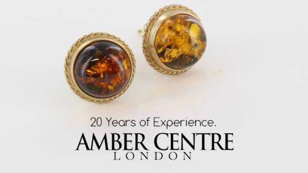 Italian Made Large German Green Baltic Amber Studs 9ct Gold GS0146G RRP £245!!!