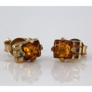 Italian Made German Baltic Amber Stud Earrings In 9ct Gold GS0074 RRP £125!!!