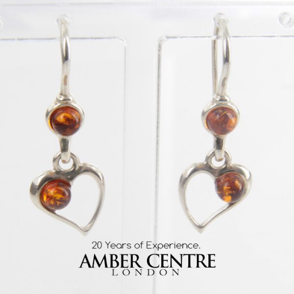 GERMAN BALTIC AMBER HANDMADE HEART EARRINGS 925 SILVER E0042 RRP£25!!!