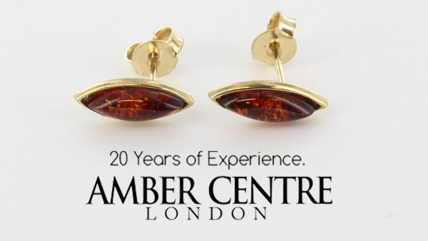 Italian Handmade Unique German Baltic Amber Studs In 9ct Gold GS0098 RRP£125!!!