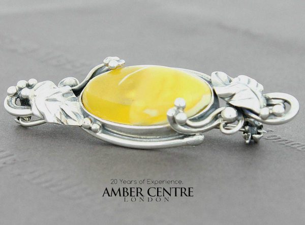 Silver Leaf Brooch German Baltic Butterscotch Amber Handmade BD0120 RRP£125!!!