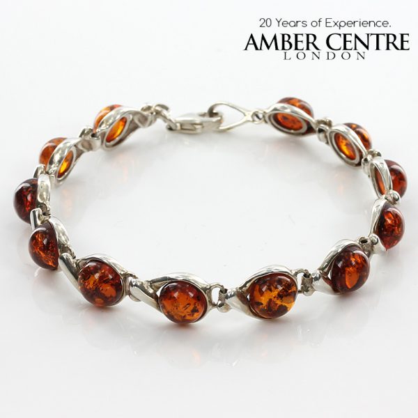 HANDMADE GERMAN COGNAC BALTIC AMBER ELEGANT BRACELET 925 SILVER BR005 RRP£140!!!