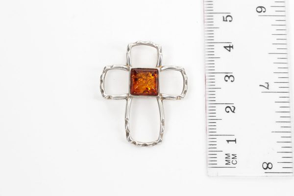 AMBER CROSS PENDANT BALTIC Amber HANDMADE in 925 SILVER-PD083 RRP£40!!