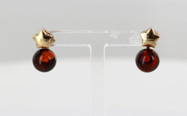 Italian Made Unique German Baltic Amber 9ct Gold Studs Stars GS0052/A RRP£225!!!