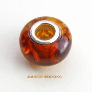 Amber & 925 Silver Charm fit for European/Danish charm bracelets -CHA66 RRP£35!!