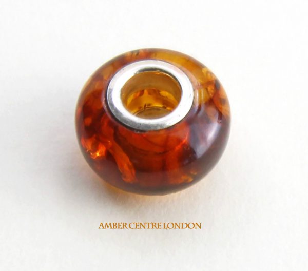 Amber & 925 Silver Charm fit for European/Danish charm bracelets -CHA66 RRP£35!!