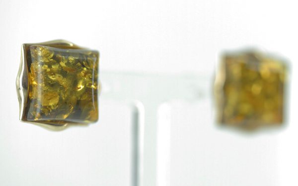 Italian Handmade German Green Baltic Amber Studs In 9ct Gold GS0086G RRP £275!!!