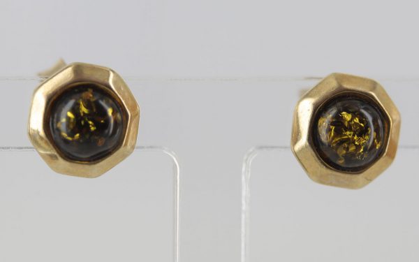 Italian Made German Green Baltic Amber Studs In 9ct Gold GS0134G RRP £125!!!