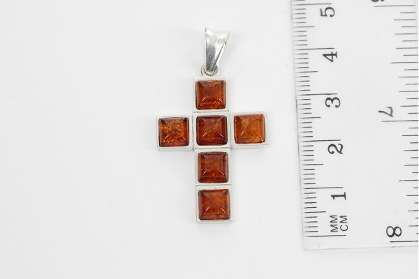 CROSS PENDANT HANDMADE GERMAN BALTIC AMBER IN 925 SILVER PD111 RRP£65!!