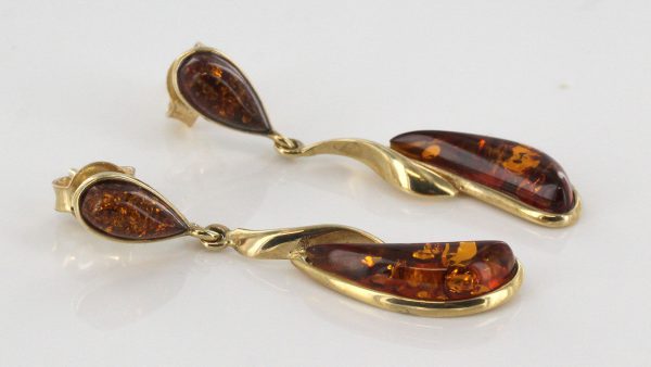 Italian Handmade Unique German Baltic Amber in 9ct Gold Drop Earrings GE0075 RRP£225!!!