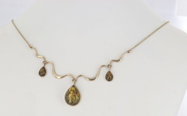 Italian Made Green German Baltic Amber Necklace 9ct solid Gold- GN0010G/A RRP£695!!!