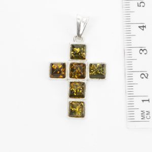 CROSS PENDANT HANDMADE Green GERMAN BALTIC AMBER IN 925 SILVER PD111G RRP£65!!!!