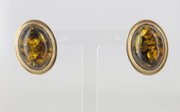 Italian Made Large German Green Baltic Amber Studs 9ct Gold GS0133G RRP £295!!!